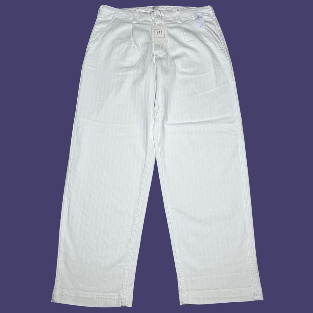 NEW Gap x DOEN Pleated Herringbone Pants Mens 33x30 Relaxed Straight Creme White
